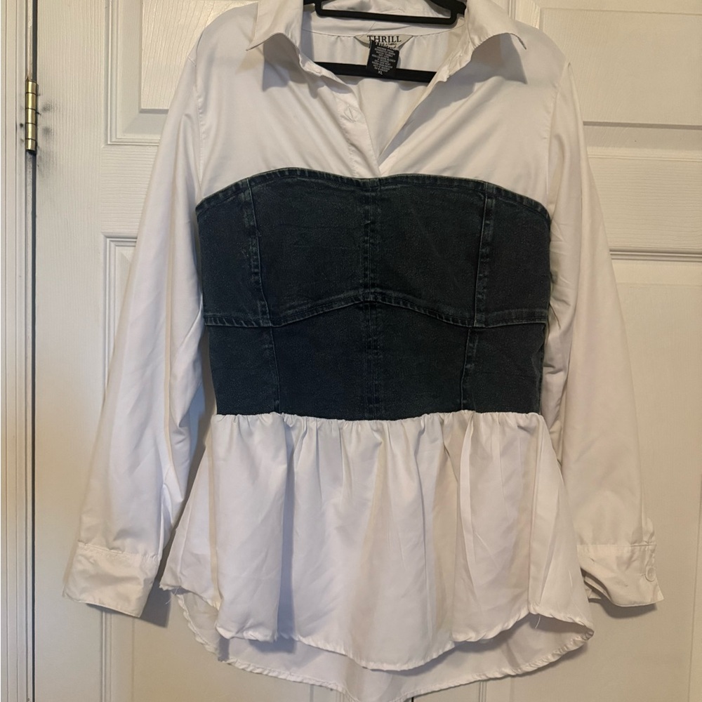 Thrill White and Black Layered Blouse